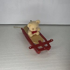 Vintage Avon Collectible Christmas Ornament Teddy Bear on‎ Sled